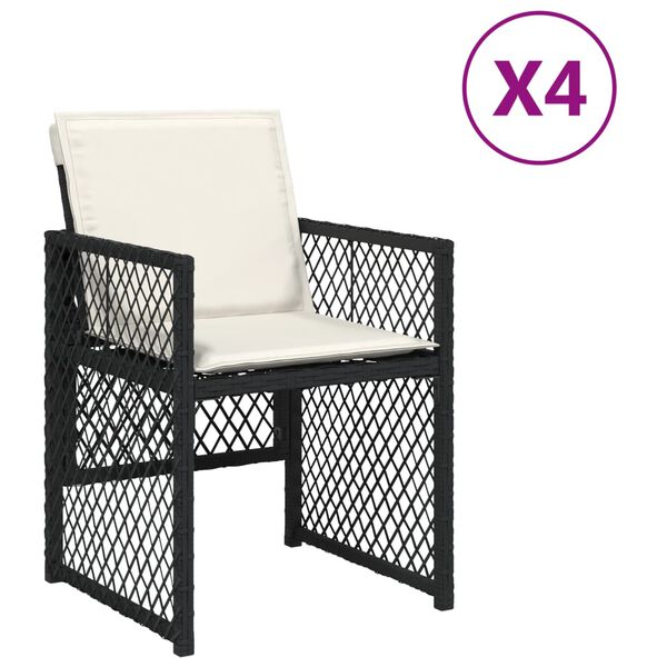 vidaXL Gartenst&uuml;hle mit Kissen 4 Stk. Schwarz Poly Rattan