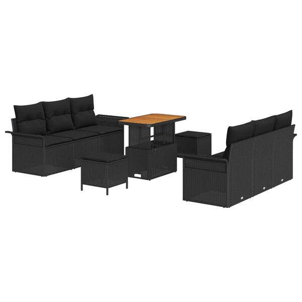 vidaXL Gartensofa-set mit Kissen 9 pcs Schwarz Poly-Rattan