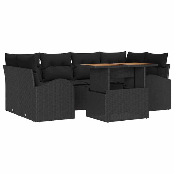 vidaXL Garten-Sofa-Set mit Speicher 7 pcs Schwarz Poly Rattan