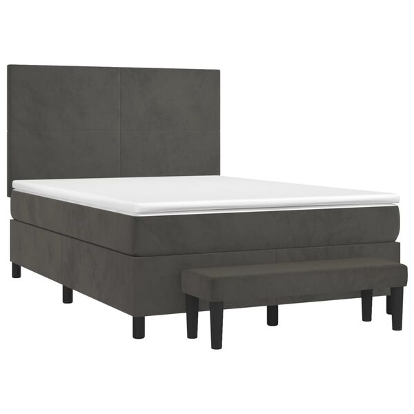 vidaXL Boxspringbett mit Matratze Dunkelgrau 140x190 cm Samt