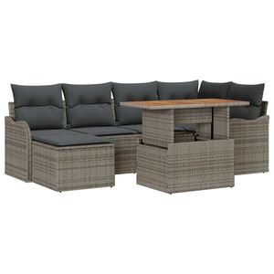 vidaXL Garten-Sofa-Set mit Speicher 7 pcs Grau Poly Rattan