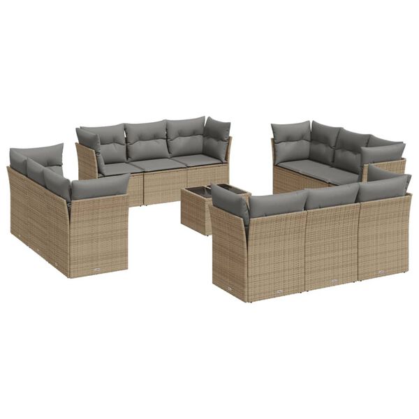 vidaXL 13-tlg. Garten-Sofagarnitur mit Kissen Beige Poly Rattan