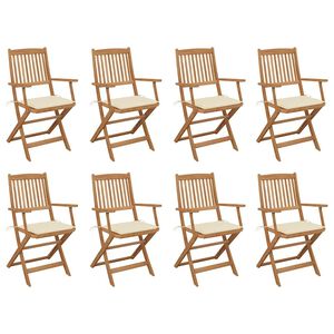 vidaXL Klappst&uuml;hle mit Kissen, 8-teilig, aus massivem Akazienholz