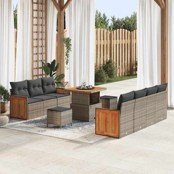 vidaXL Gartensofa-set mit Kissen 13 pcs Grau Poly-Rattan