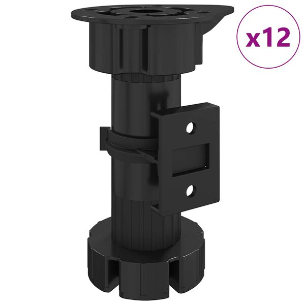 vidaXL M&ouml;belbeine Verstellbar 12 pcs Schwarz 46 x 46 x 128 mm PP