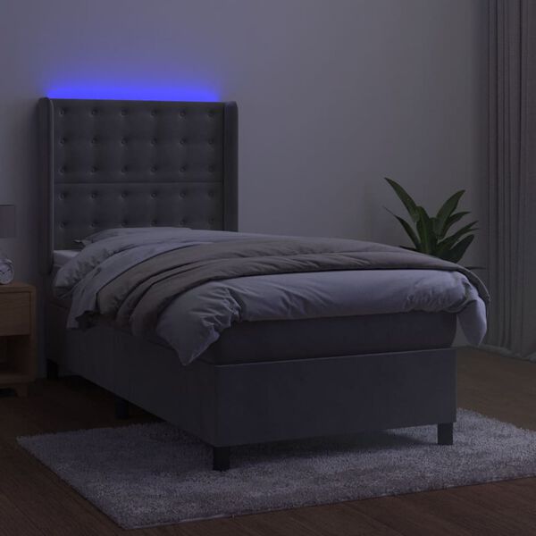 vidaXL Boxspringbett mit Matratze & LED Hellgrau 90x190 cm Samt