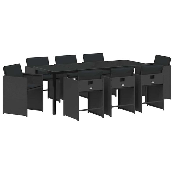 vidaXL Garten Essgruppe 9 pcs Schwarz Poly-Rattan