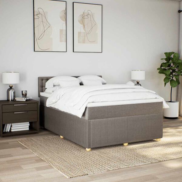 vidaXL Boxspringbett mit Matratze Taupe 160x200 cm Stoff