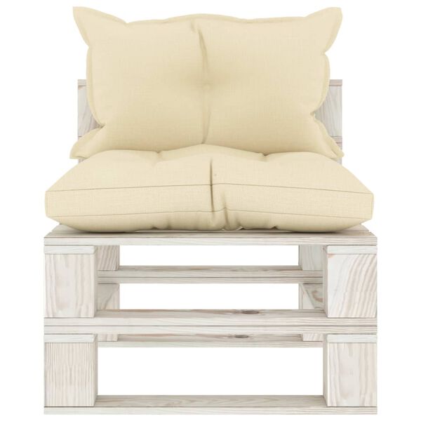 vidaXL Garten-Paletten-Mittelsofa mit Kissen in Creme Holz