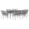 vidaXL 7-tlg. Garten-Essgruppe mit Kissen Grau Poly Rattan Glas