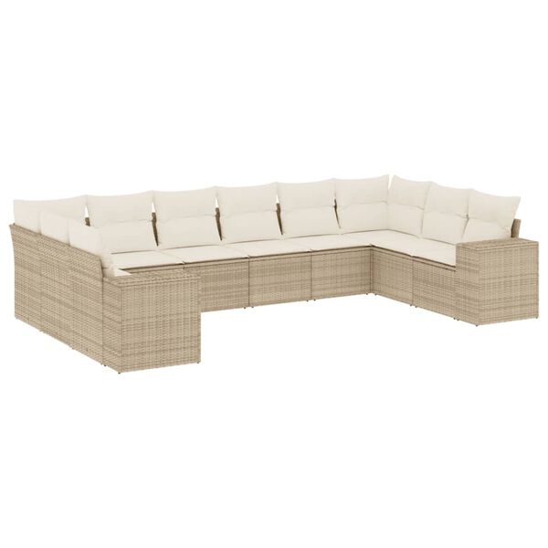 vidaXL 10-tlg. Garten-Sofagarnitur mit Kissen Beige Poly Rattan