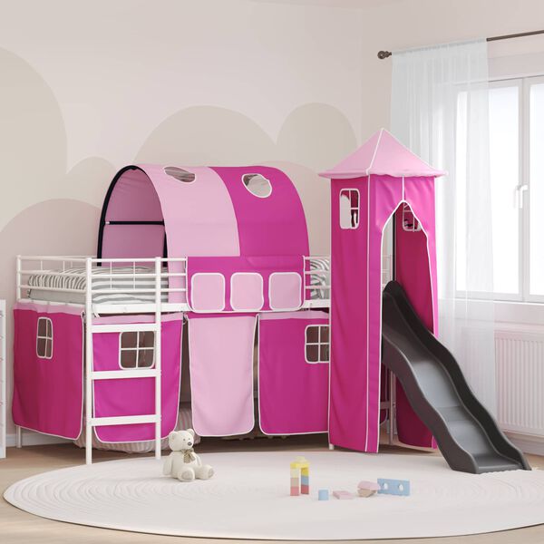 vidaXL Kinderloftbett Wei&szlig; und Rosa 100 x 200 cm Metall
