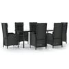 vidaXL 7-tlg. Garten-Essgruppe mit Kissen Schwarz Poly Rattan