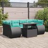 vidaXL 7-tlg. Garten-Sofagarnitur mit Kissen Schwarz Poly Rattan
