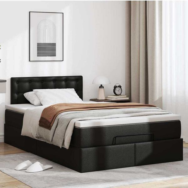 vidaXL Ottoman-Bett mit Matratzen & LEDs Schwarz 120x190cm Kunstleder