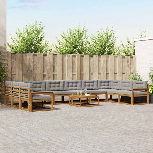 vidaXL Outdoor-Sofagarnitur mit Kissen 11 pcs Nat&uuml;rlich und Hellgrau