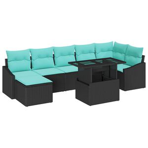 vidaXL Gartensofa-set 8 stk. Schwarz und Blau Poly-Rattan