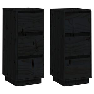 vidaXL Sideboards 2 Stk. Schwarz 32x34x75 cm Massivholz Kiefer