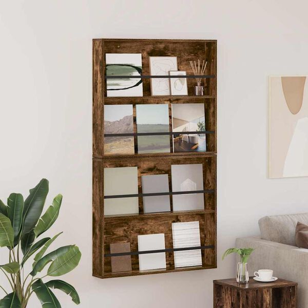 vidaXL Magazinregal mit Regal 2 pcs Ger&auml;ucherte Eiche 80 x 12 x 70 cm