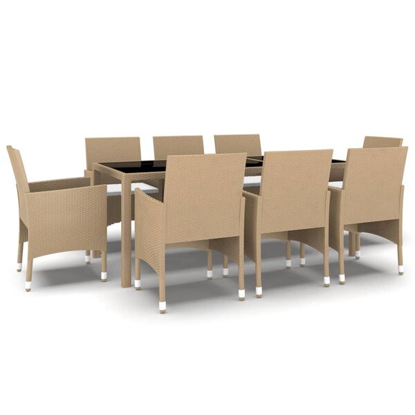 vidaXL 9-tlg. Garten-Essgruppe Poly Rattan Beige