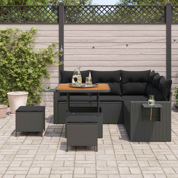vidaXL Gartensofa-set mit Kissen 8 pcs Schwarz Poly-Rattan