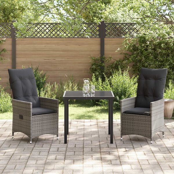 vidaXL Garten Essgruppe mit Kissen 3 pcs Grau Poly-Rattan