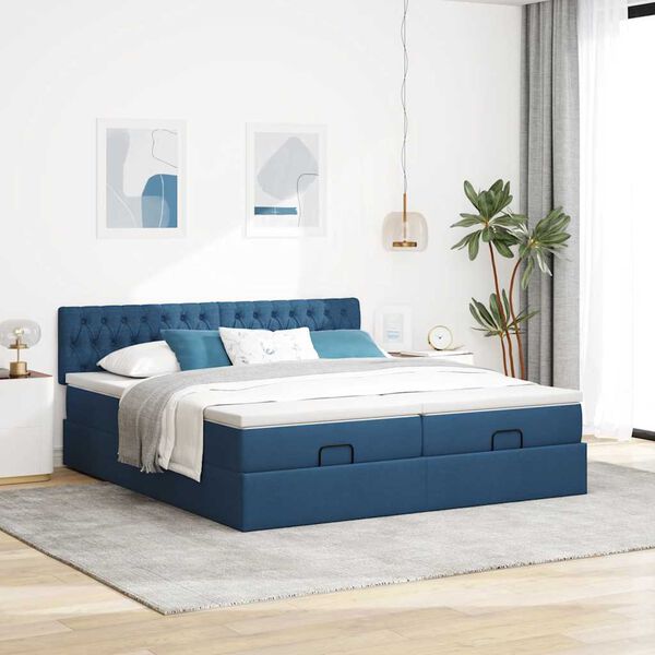 vidaXL Ottoman-Bett mit Matratzen Blau 200x200 cm Stoff