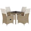 vidaXL 5-tlg. Garten-Bistro-Set mit Kissen Beige Poly Rattan