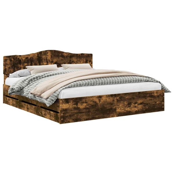 vidaXL Bettrahmen Ger&auml;ucherte Eiche 200 x 200 cm Ingenieurs Holz