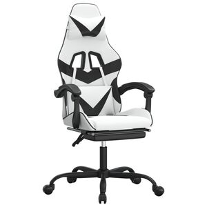 vidaXL Gaming-Stuhl mit Fu&szlig;st&uuml;tze Drehbar Wei&szlig; & Schwarz Kunstleder