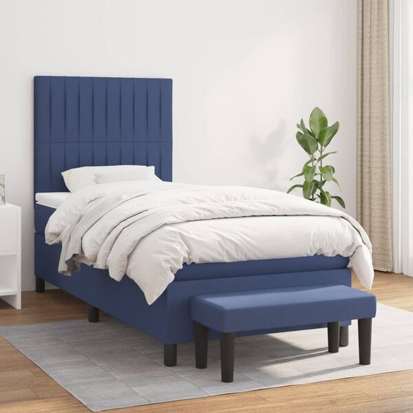 vidaXL Boxspringbett mit Matratze Blau 100x200 cm Stoff