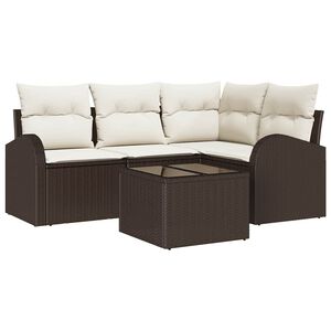vidaXL Gartensofa-set mit Kissen 5 pcs Braun und Wei&szlig; Poly-Rattan