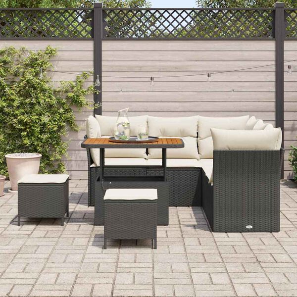 vidaXL Garten-Sofa-Set mit Kissen mit Speicher 8 pcs Schwarz und Creme