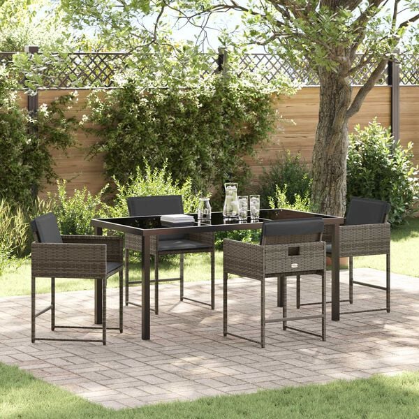 vidaXL Garten Essgruppe mit Kissen 5 pcs Grau Poly-Rattan