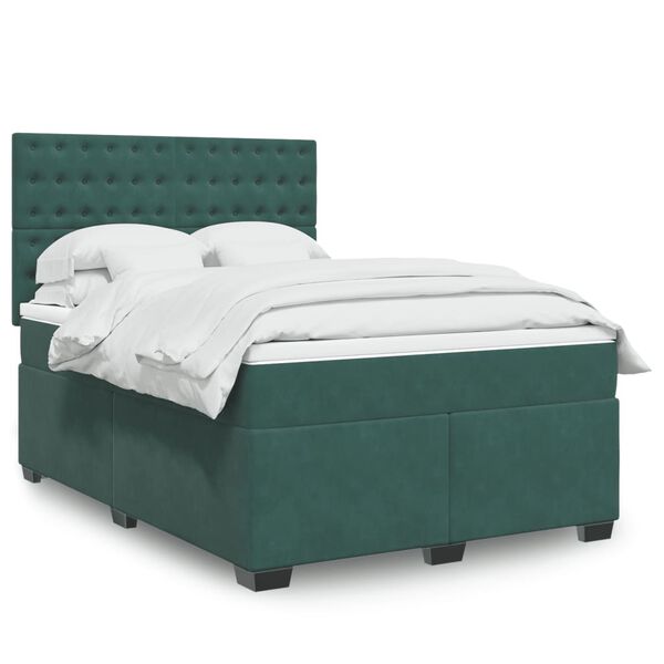 vidaXL Boxspringbett mit Matratze Dunkelgr&uuml;n 140x190 cm Samt