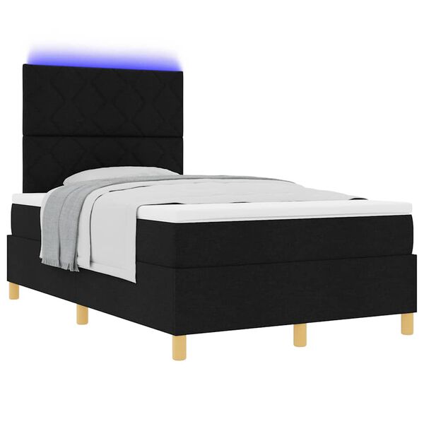 vidaXL LED Boxspringbett mit Matratze Schwarz 120 x 200 cm Stoff