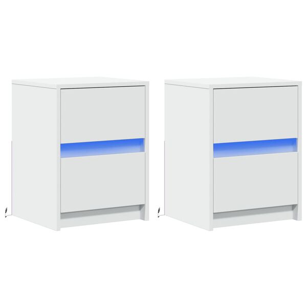 vidaXL Nachttische mit LED-Leuchten 2 Stk. Wei&szlig; Holzwerkstoff