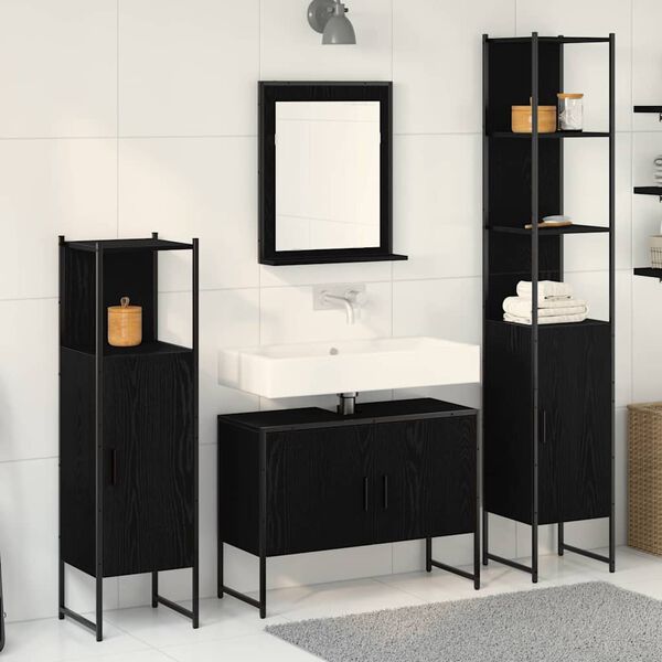 vidaXL Badezimmerm&ouml;bel-Set mit Regal 4 pcs Schwarz Holzwerkstoff
