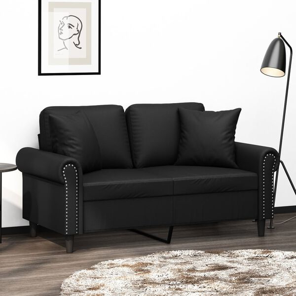 vidaXL 2-Sitzer-Sofa mit Kissen Schwarz 120 cm Kunstleder