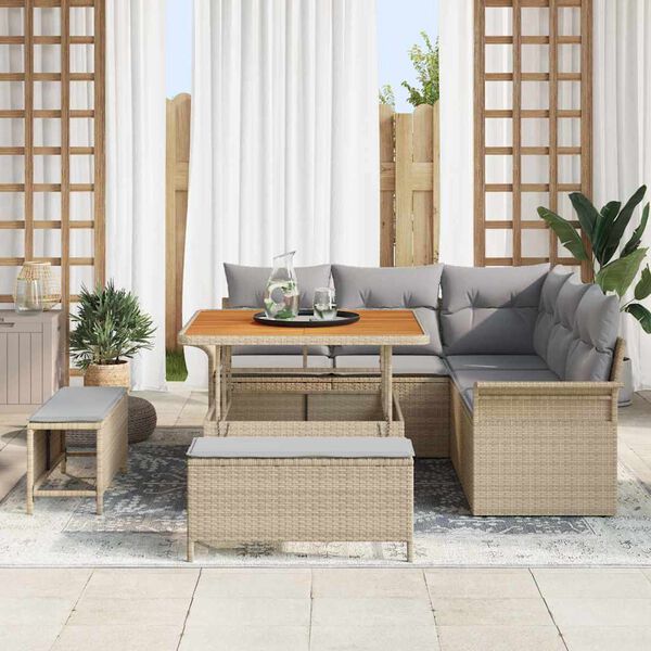 vidaXL Garten-Sofa-Set mit Kissen mit Kissen 8 pcs Beige und Hellgrau