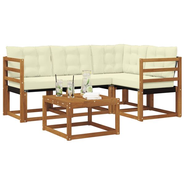 vidaXL Outdoor-Sofagarnitur mit Kissen 5 pcs Natur und Creme