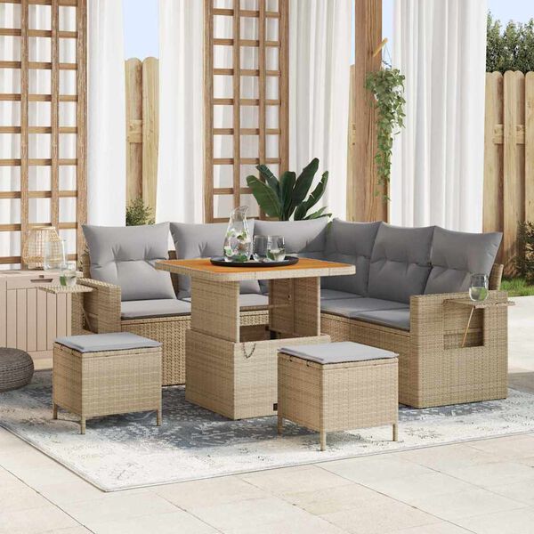 vidaXL Gartensofa-set mit Kissen 9 pcs Beige und Hellgrau Poly-Rattan
