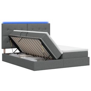 vidaXL LED-Speicherbett mit Matratze Dunkelgrau 200 x 200 cm Stoff
