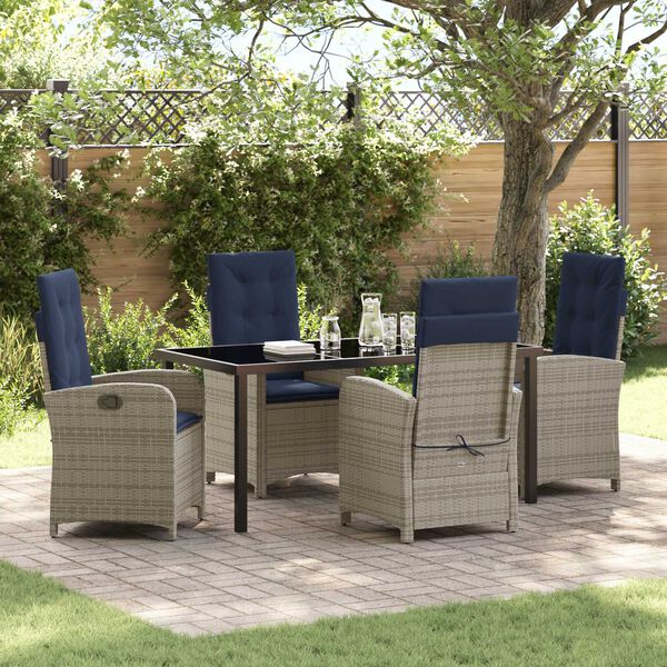 vidaXL Garten Essgruppe mit Kissen 5 pcs Grau Poly-Rattan