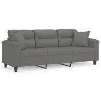 vidaXL 3-Sitzer-Sofa mit Kissen Dunkelgrau 180 cm Mikrofasergewebe