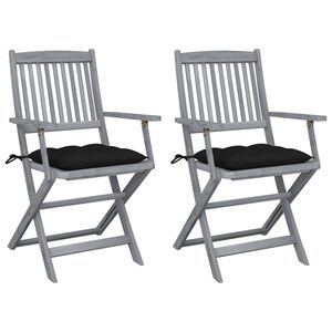 vidaXL Klappbare Gartenst&uuml;hle 2 Stk. mit Kissen Massivholz Akazie