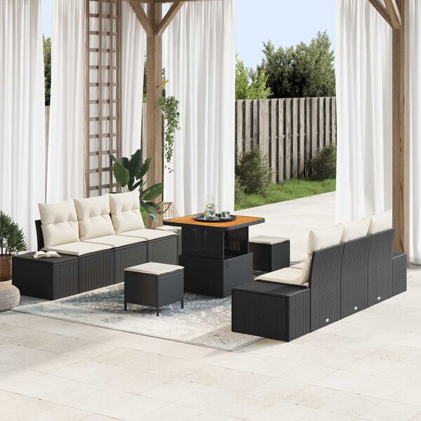 vidaXL Gartensofa-set mit Kissen 9 pcs Schwarz Poly-Rattan