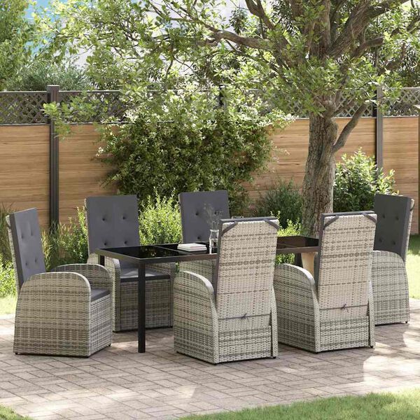 vidaXL Garten Essgruppe mit Kissen 7 pcs Grau Poly-Rattan