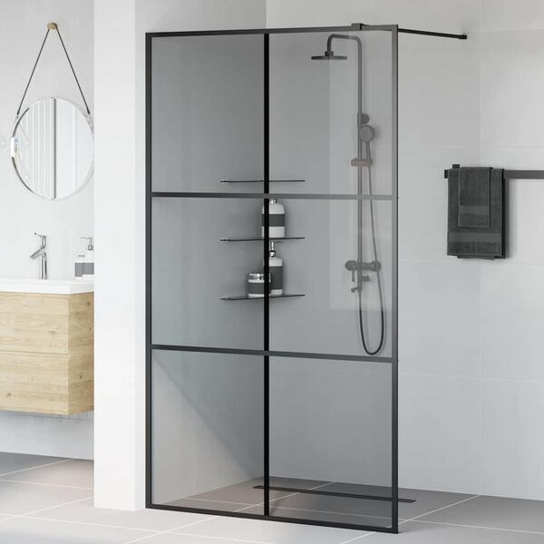 vidaXL Walk-in Duschwand Schwarz 115 x 195 cm Geh&auml;rtetes Glas