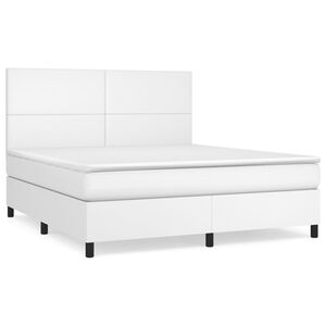 vidaXL Boxspringbett mit Matratze Weiß 160x200 cm Kunstleder